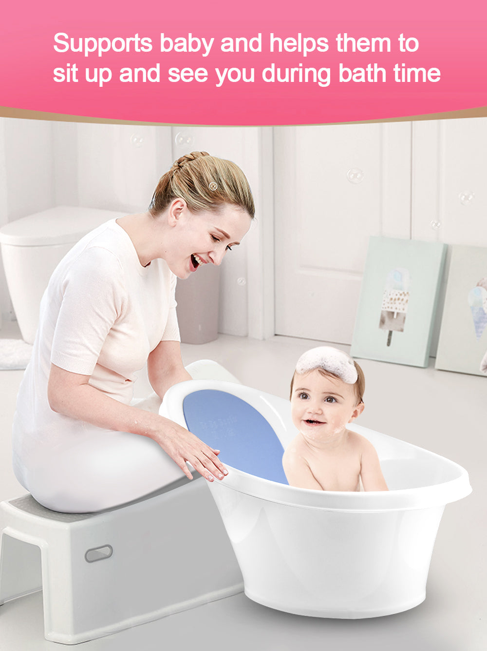 Blue Baby Bath With Backrest & Bum Bump Support-2006732771409661955