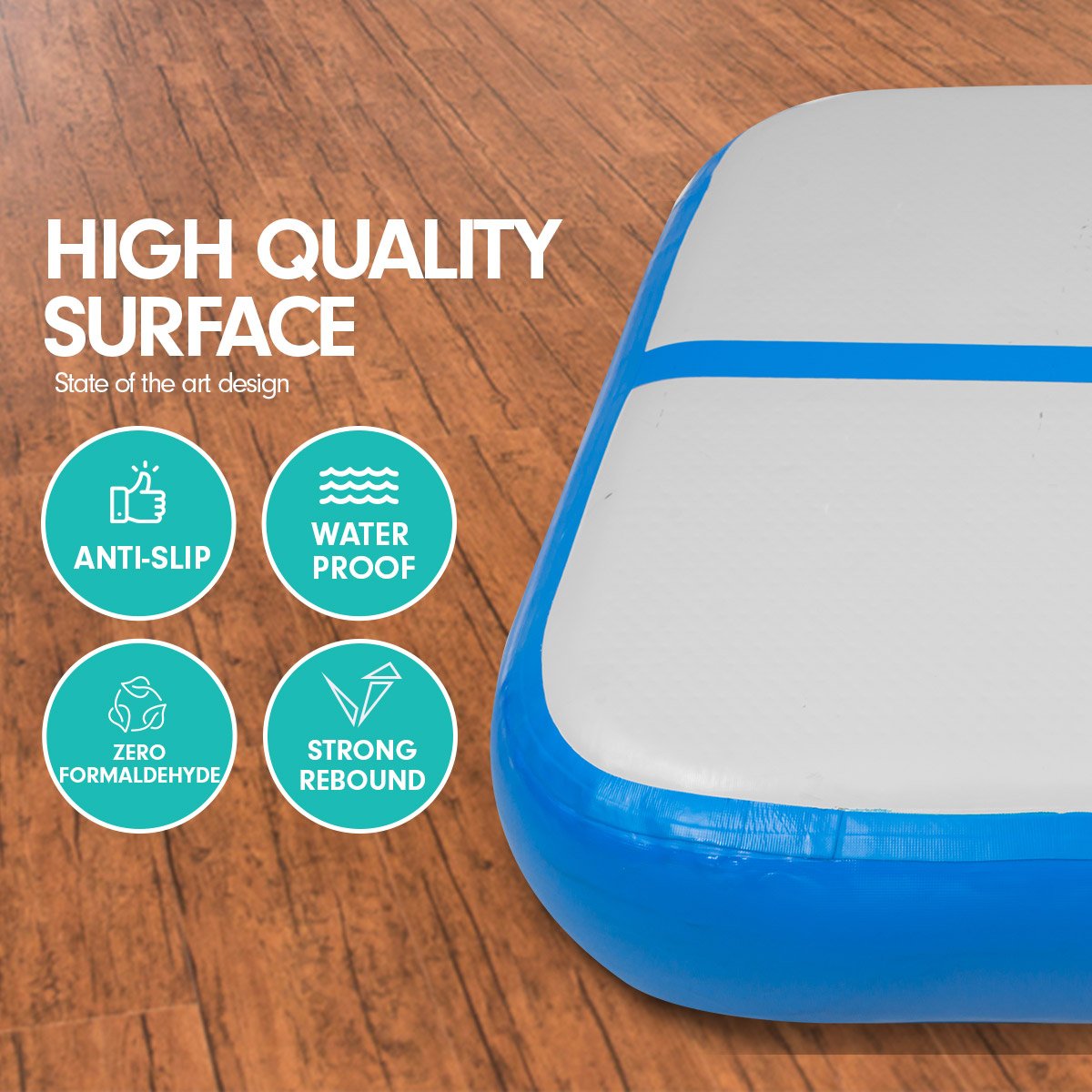 Powertrain 1m Air Inflatable Tumbling Mat Block - Blue