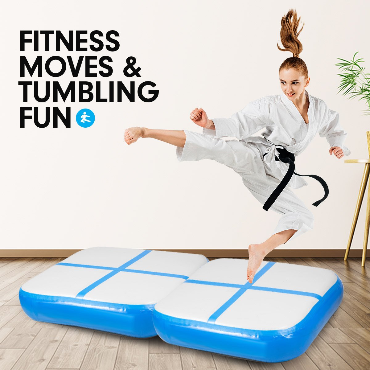 Powertrain 1m Air Inflatable Tumbling Mat Block - Blue