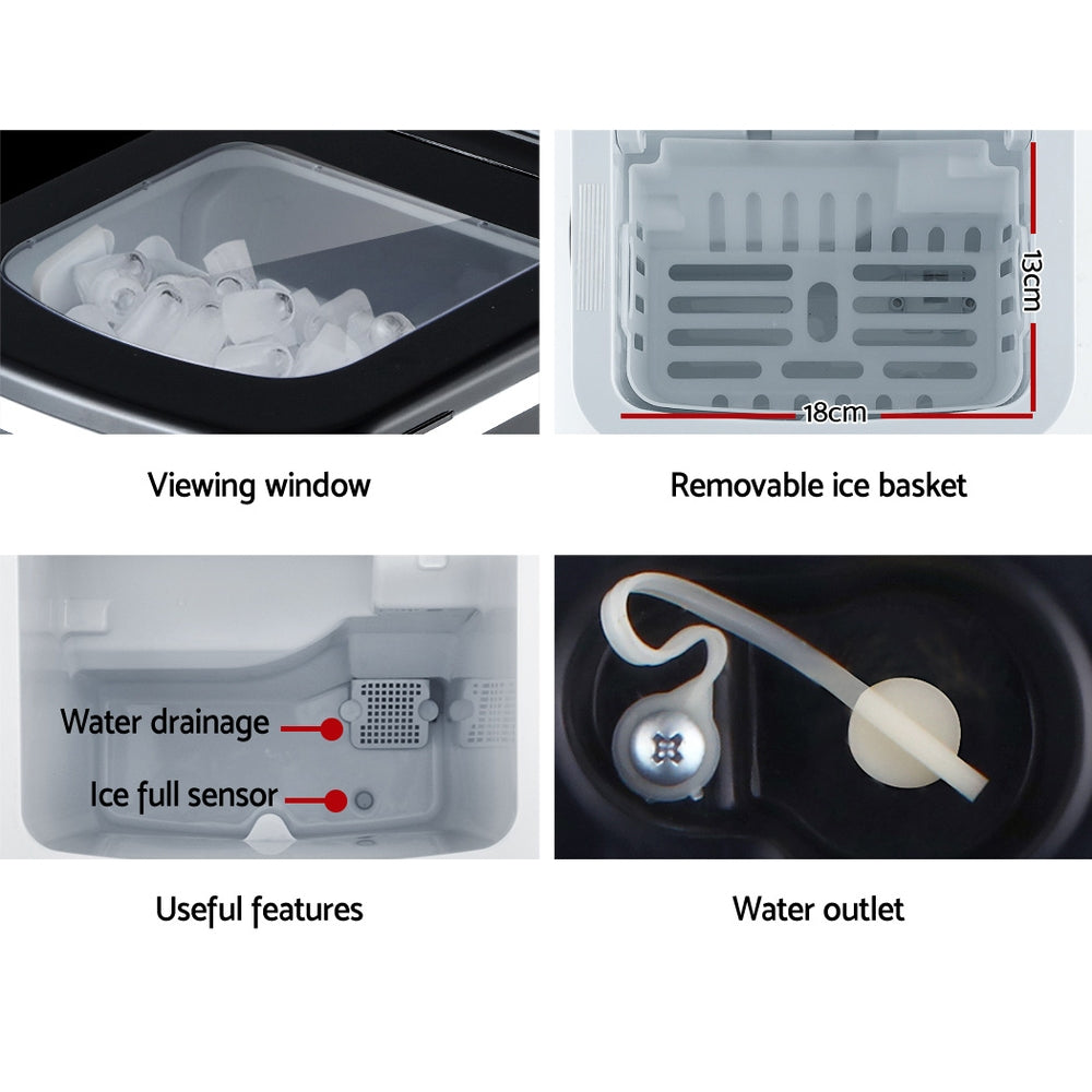 DEVANTi Compact Ice Cube Maker Machine - Quick & Easy 2L Portable Bar Ice Maker in Black