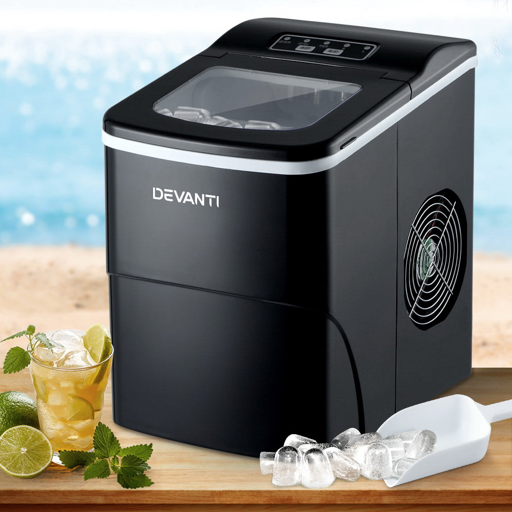 DEVANTi Compact Ice Cube Maker Machine - Quick & Easy 2L Portable Bar Ice Maker in Black