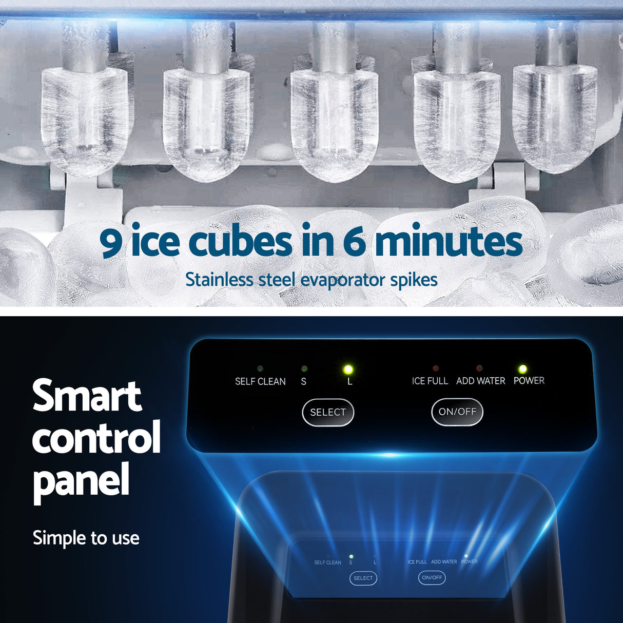 Devanti Ice Maker Machine Portable 12kg Countertop w/Self Cleaning 1.2L Black