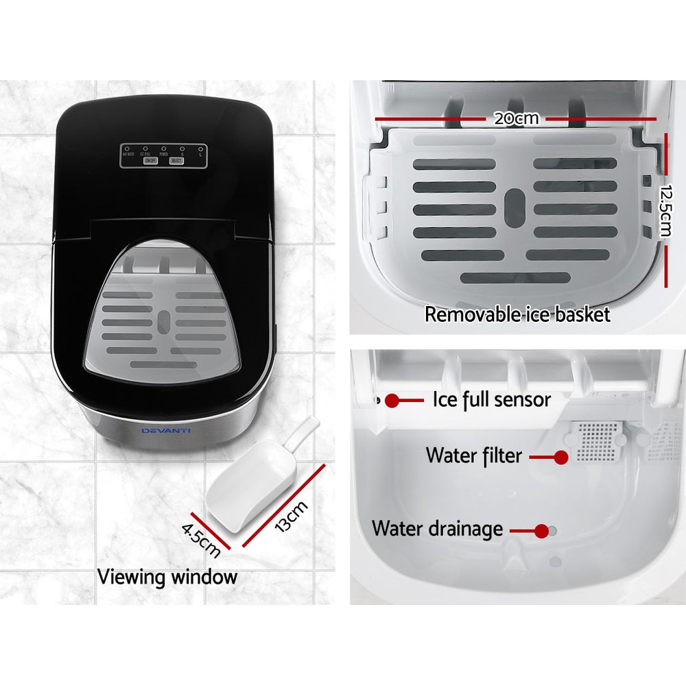 Devanti 2.4L Stainless Steel Countertop Ice Cube Machine
