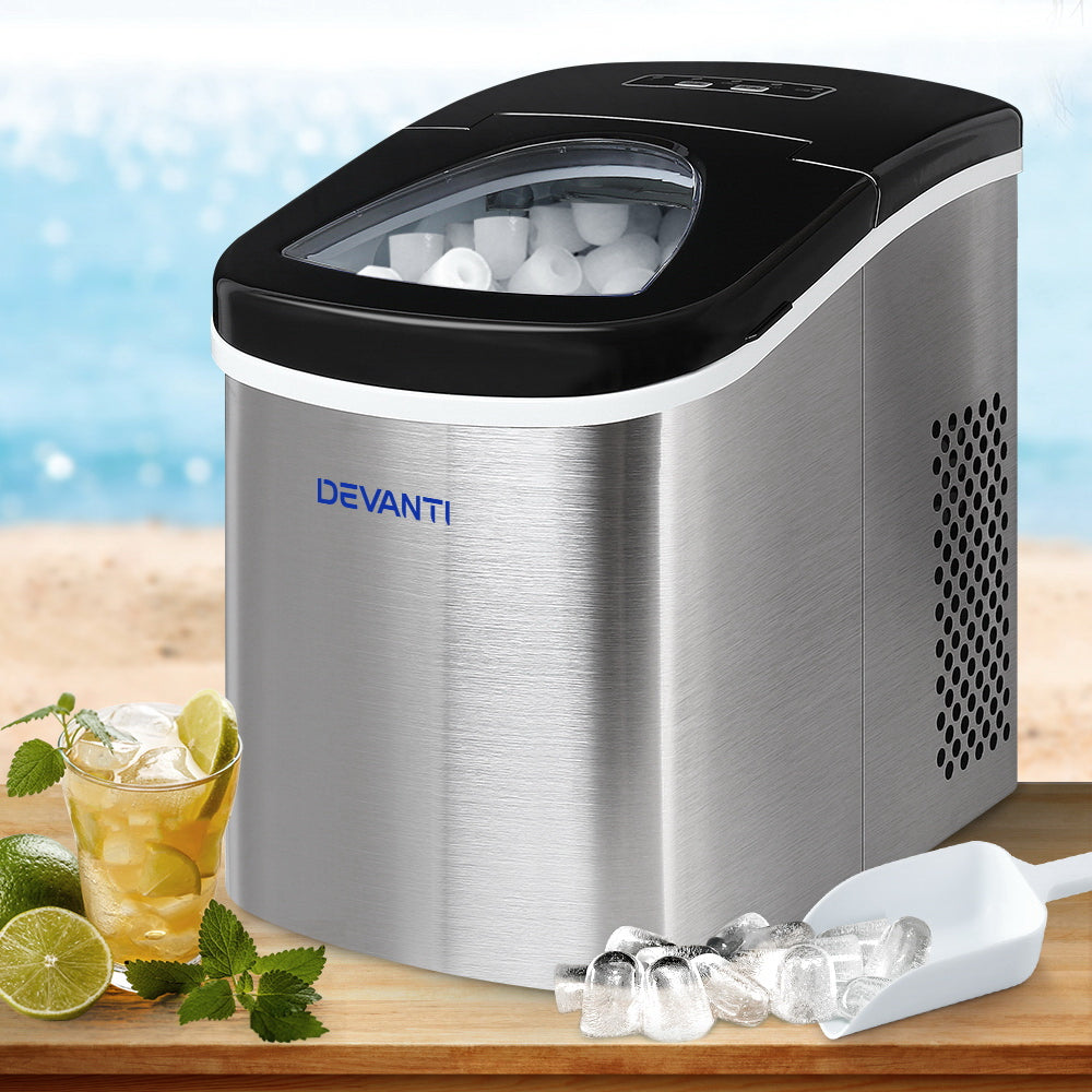 Devanti 2.4L Stainless Steel Countertop Ice Cube Machine