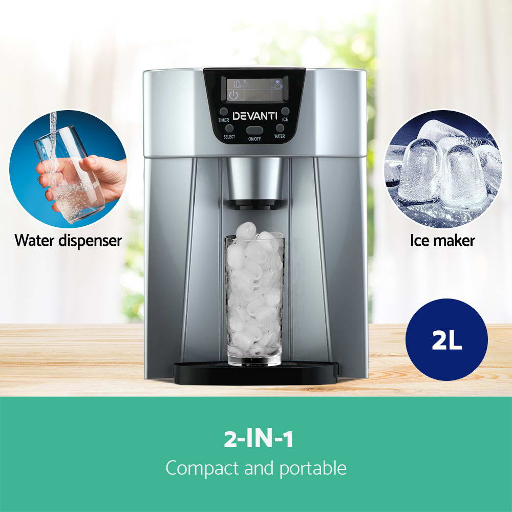 Devanti 2-in-1 Compact Ice Maker and Water Dispenser - Silver