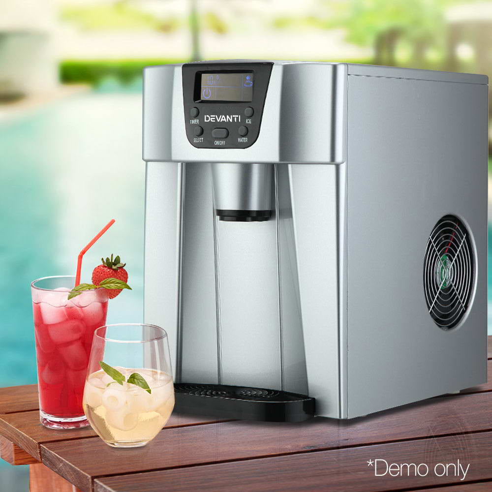 Devanti 2-in-1 Compact Ice Maker and Water Dispenser - Silver