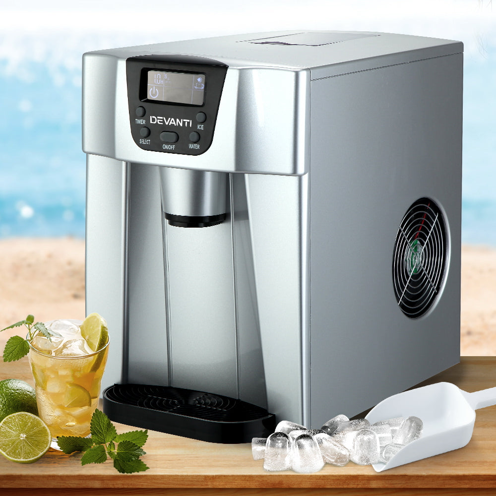 Devanti 2-in-1 Compact Ice Maker and Water Dispenser - Silver