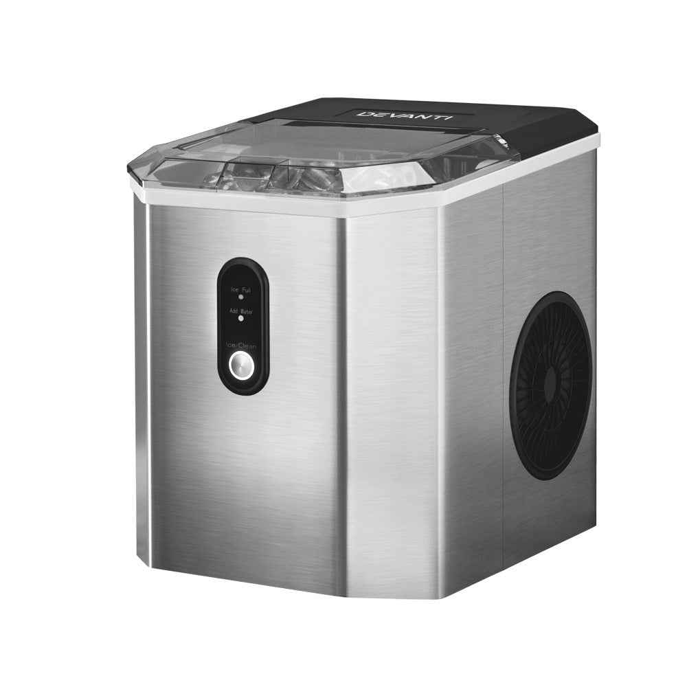 Devanti Stainless Steel Countertop Ice Maker Machine - Portable Ice Cube Maker Producing 12kg Daily