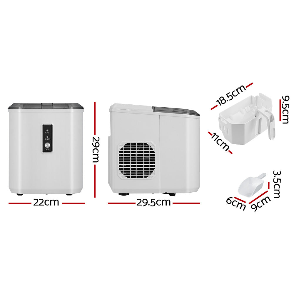 Devanti Portable Ice Maker - Black 12kg Daily Capacity with 2L Ice Cube Tray for Home Bar