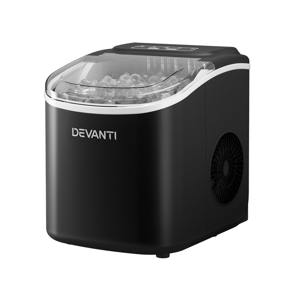 Devanti Compact Countertop Ice Maker - 12kg Daily Production, Black