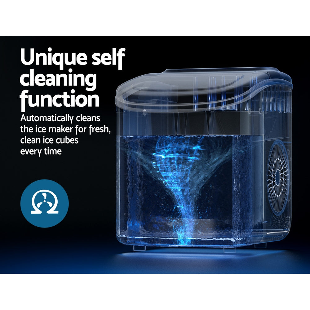 Devanti Compact Countertop Ice Maker - 12kg Daily Production, Black