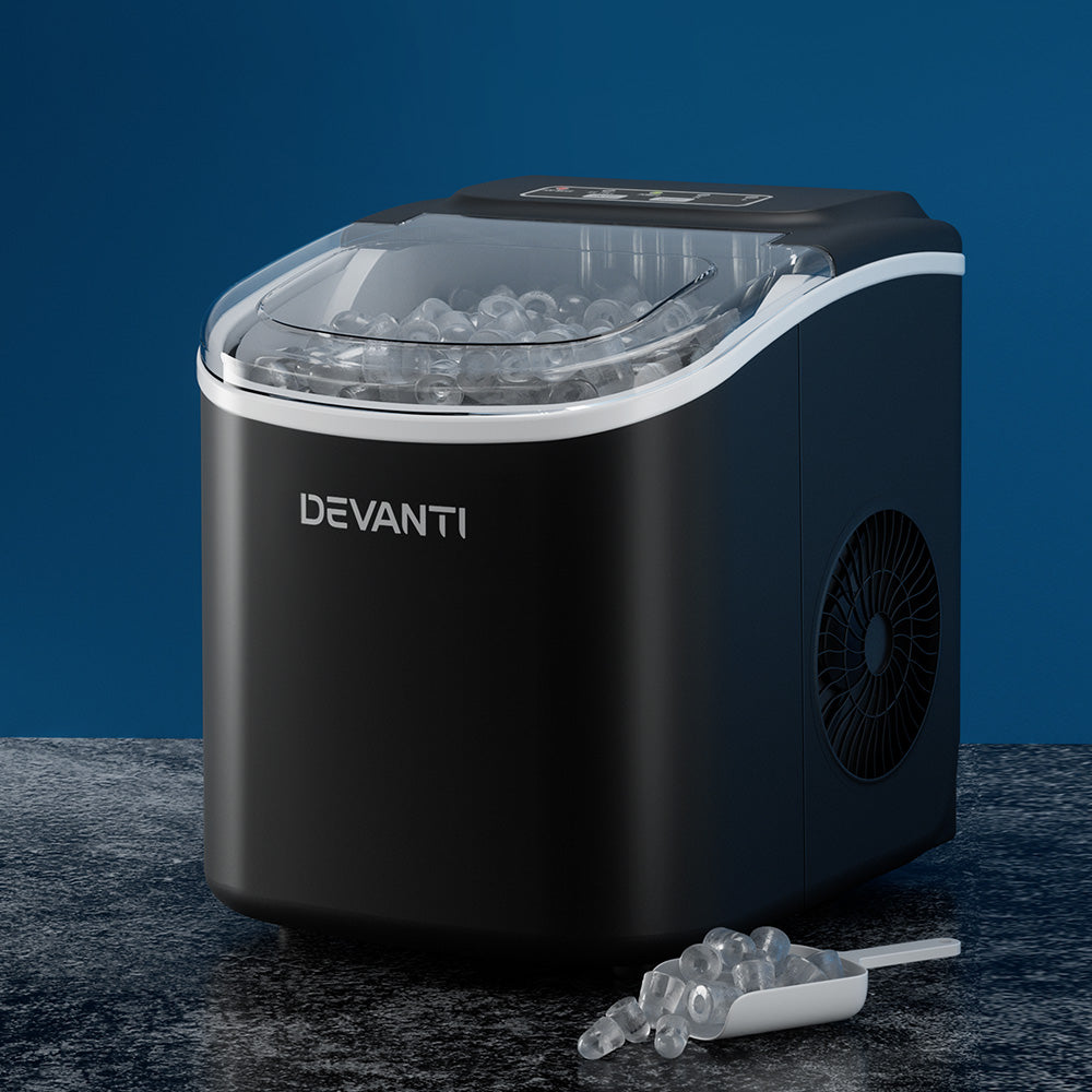 Devanti Compact Countertop Ice Maker - 12kg Daily Production, Black