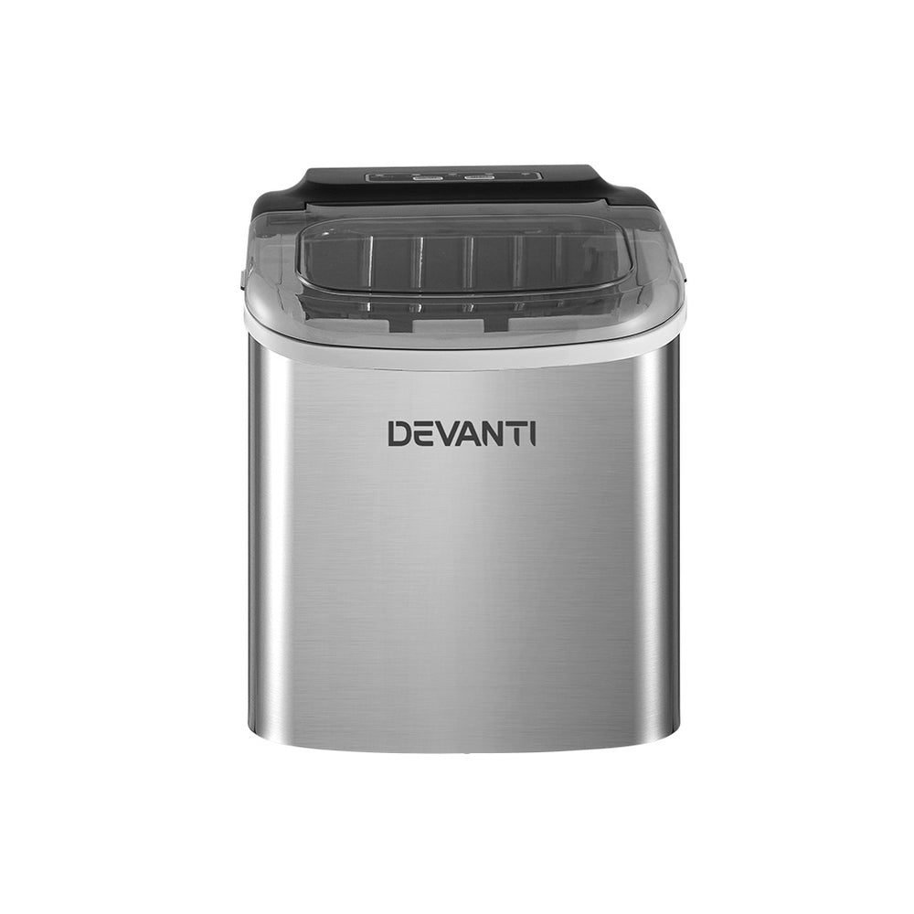 Devanti 12kg Compact Silver Ice Maker with Self-Cleaning Feature