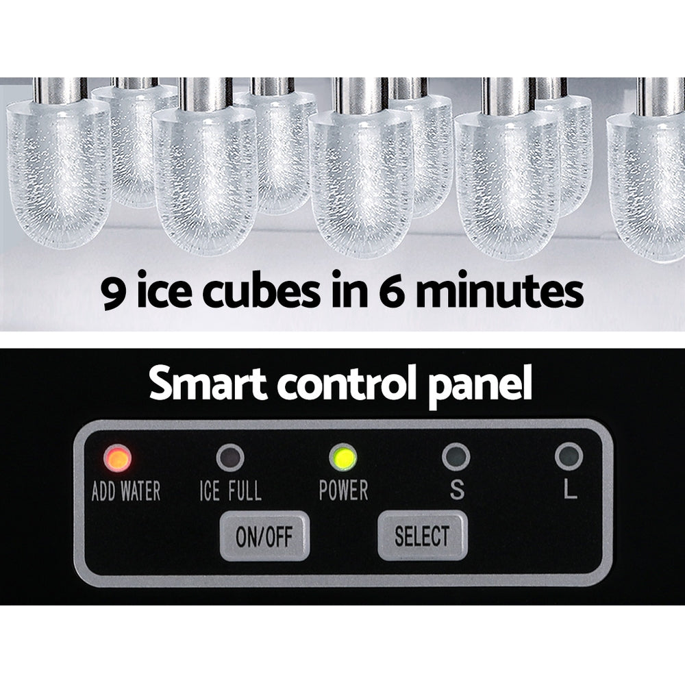 Devanti 12kg Compact Silver Ice Maker with Self-Cleaning Feature