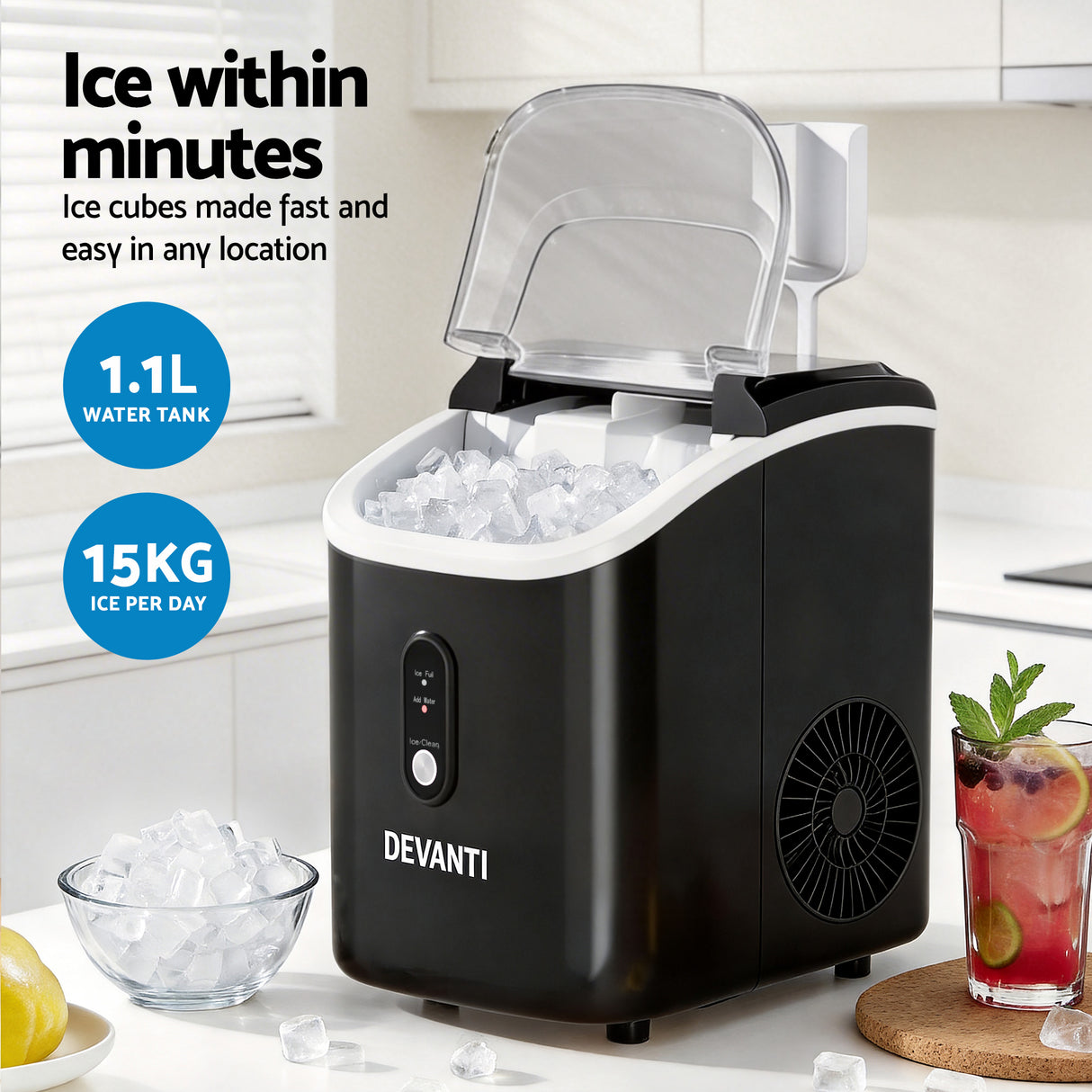 Compact Nugget Ice Maker Machine - 15kg Daily Capacity