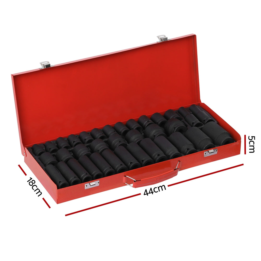 Giantz 35pcs 1/2 Drive Impact Socket Set Metric 8-32mm with Case