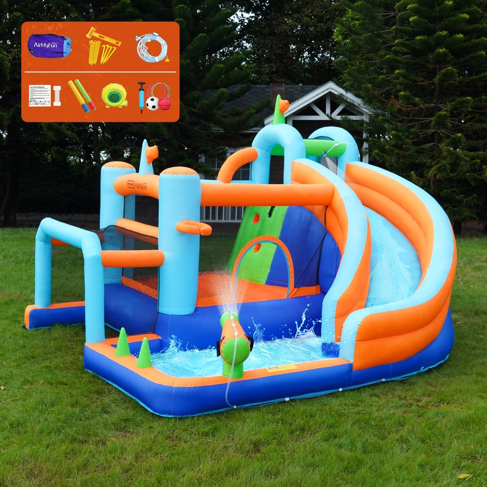 AirMyFun 9-IN-1 Inflatable Water Park with Soccer Goal Post