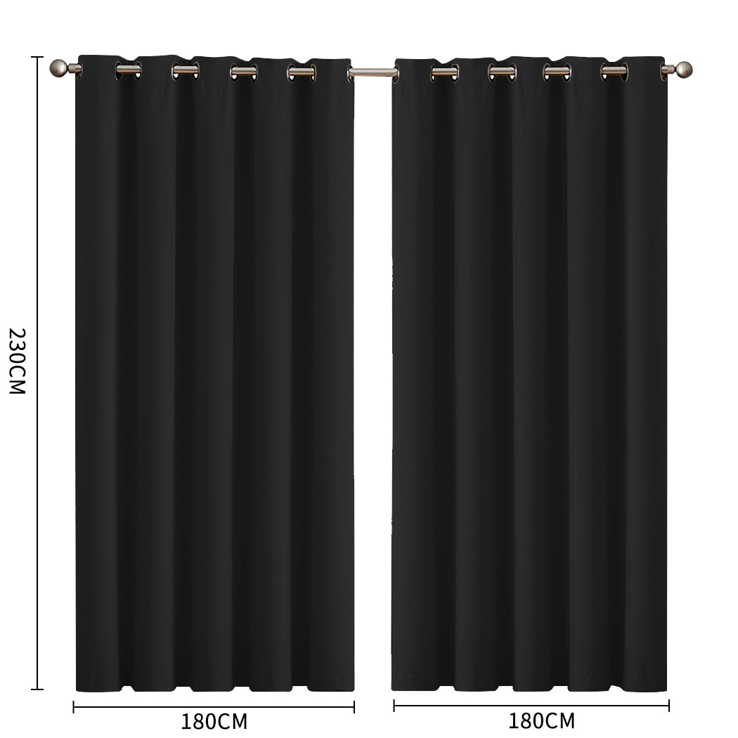 2x Blockout Curtains Panels 3 Layers Black-2006733252399861762