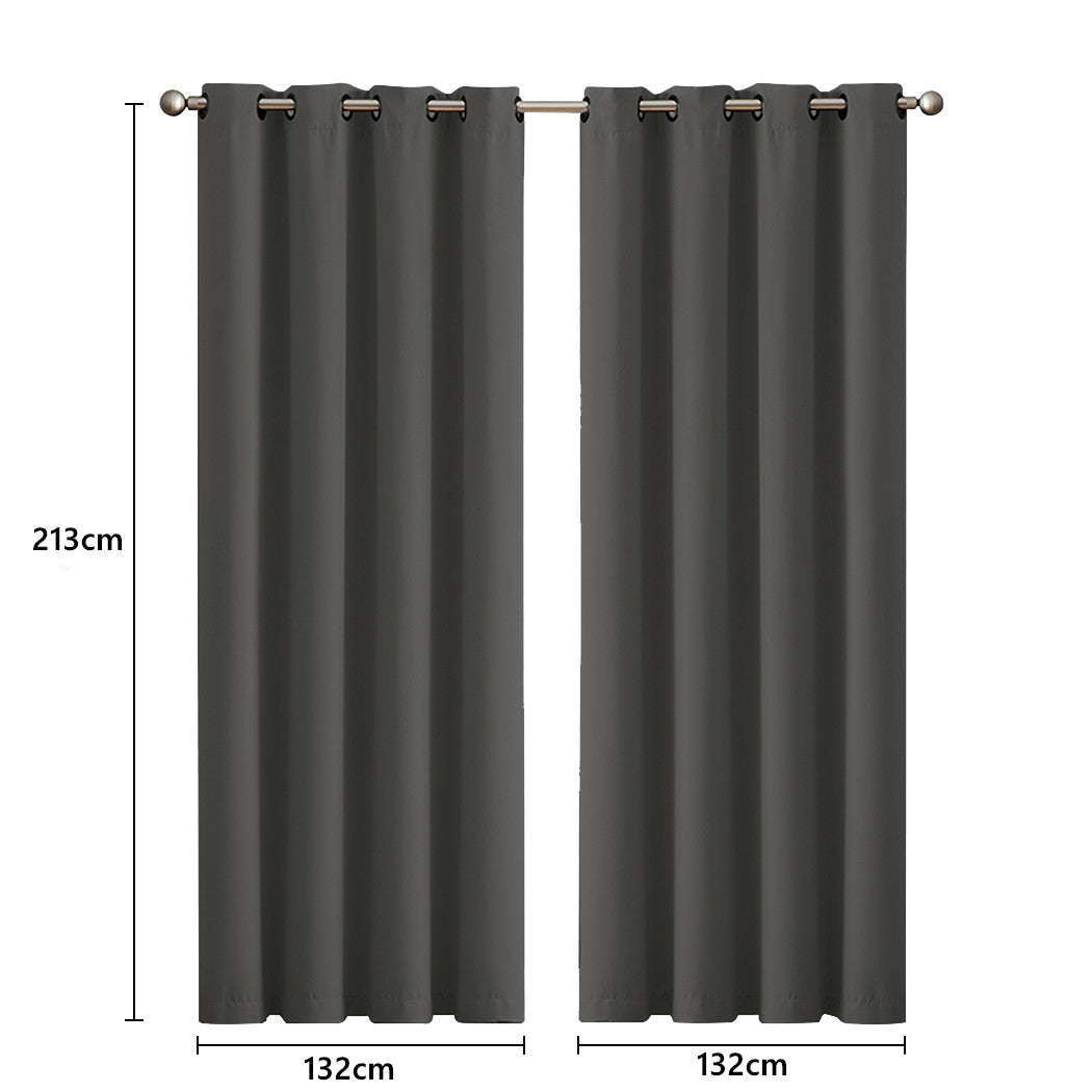 2x Blockout Curtains Panels 3 Layers Charcoal CD1003-132X213-GR-2006733251900739586