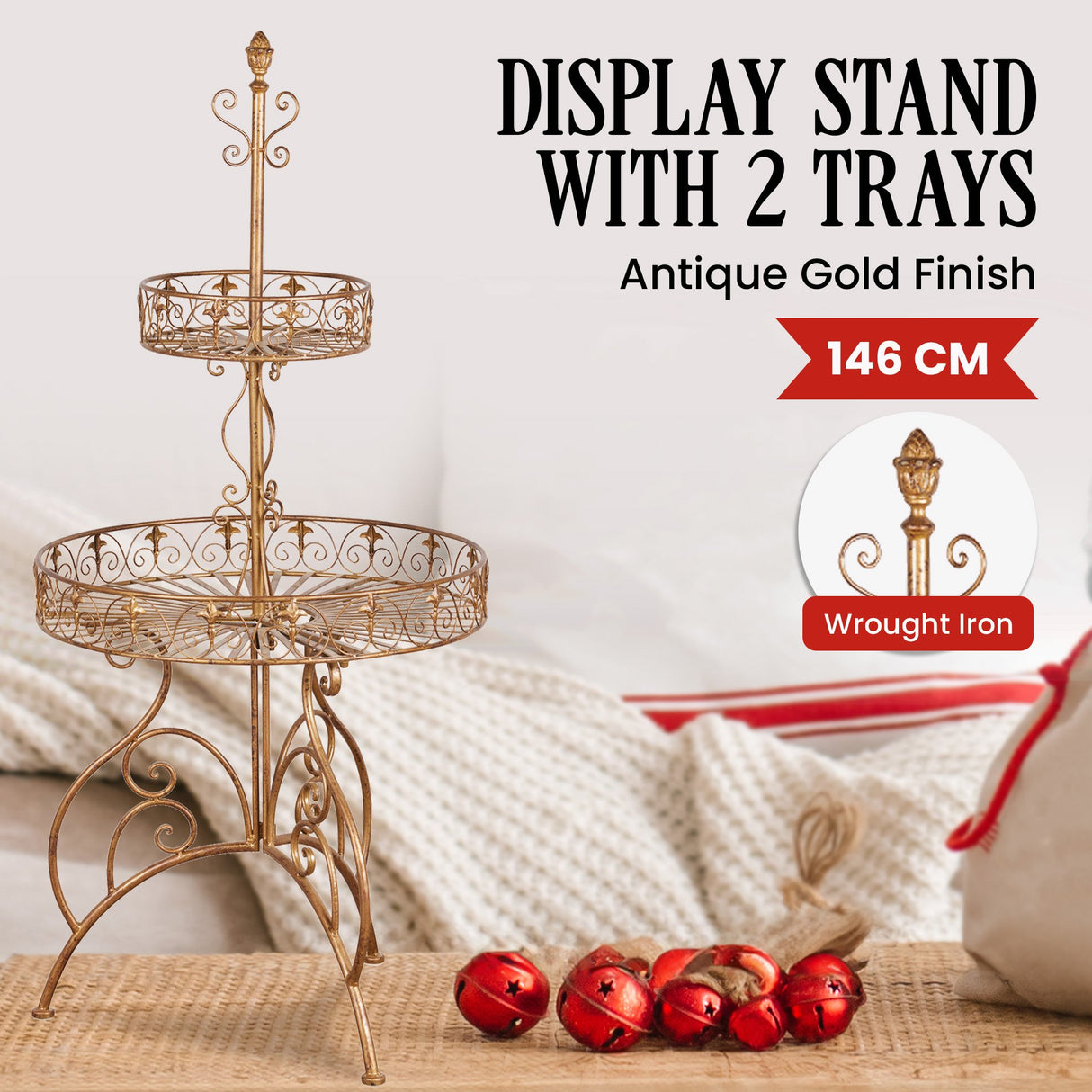 Christabelle Antique Gold 2-Tier Metal Display Stand