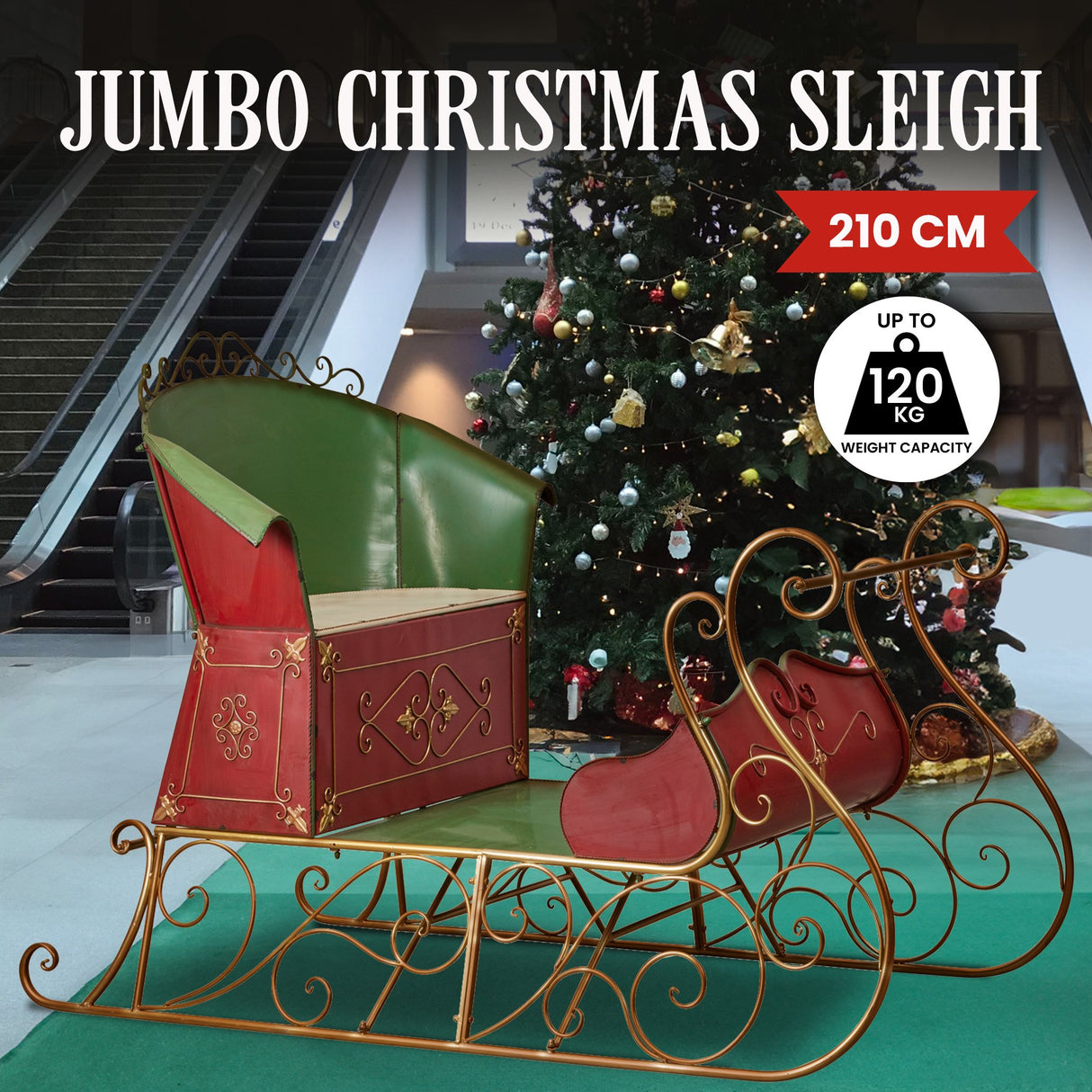 Christabelle Jumbo Life Size Rustic Christmas Sleigh Display - 210cm