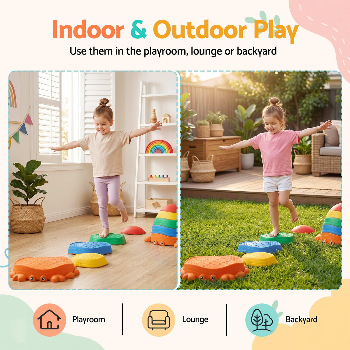 Keezi Kids Stepping Stones Balance Stone Set Crab Indoor Outdoor 5PCS