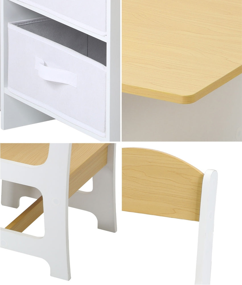 Oikiture Kids Table and Chair Set with Storage Bins Wooden & White