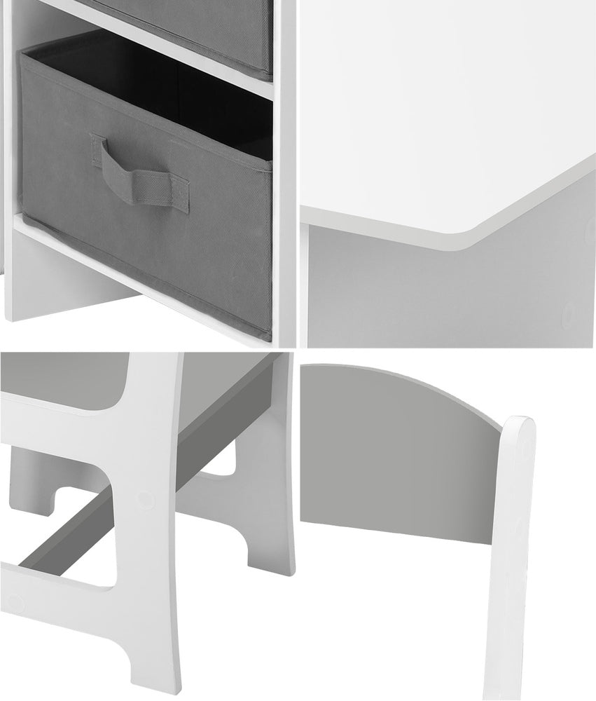 Oikiture Kids Table and Chair Set with Storage Bins White & Grey