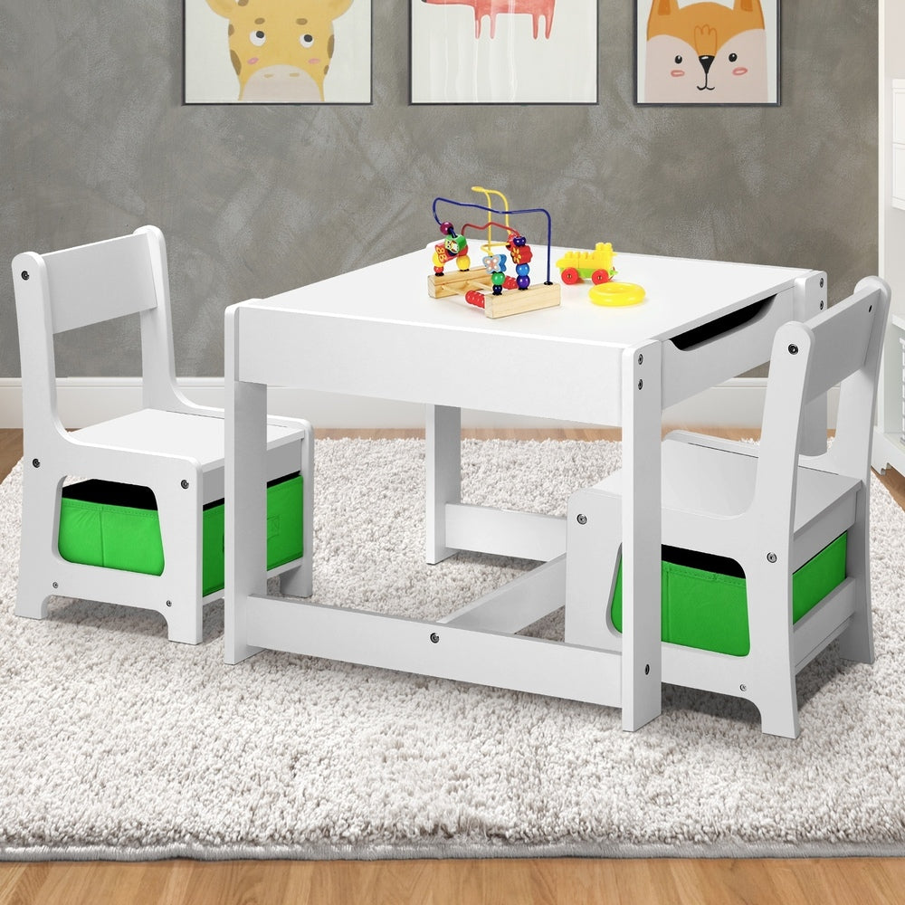 Oikiture Kids Table and Chair Set with Storage Box Wooden
