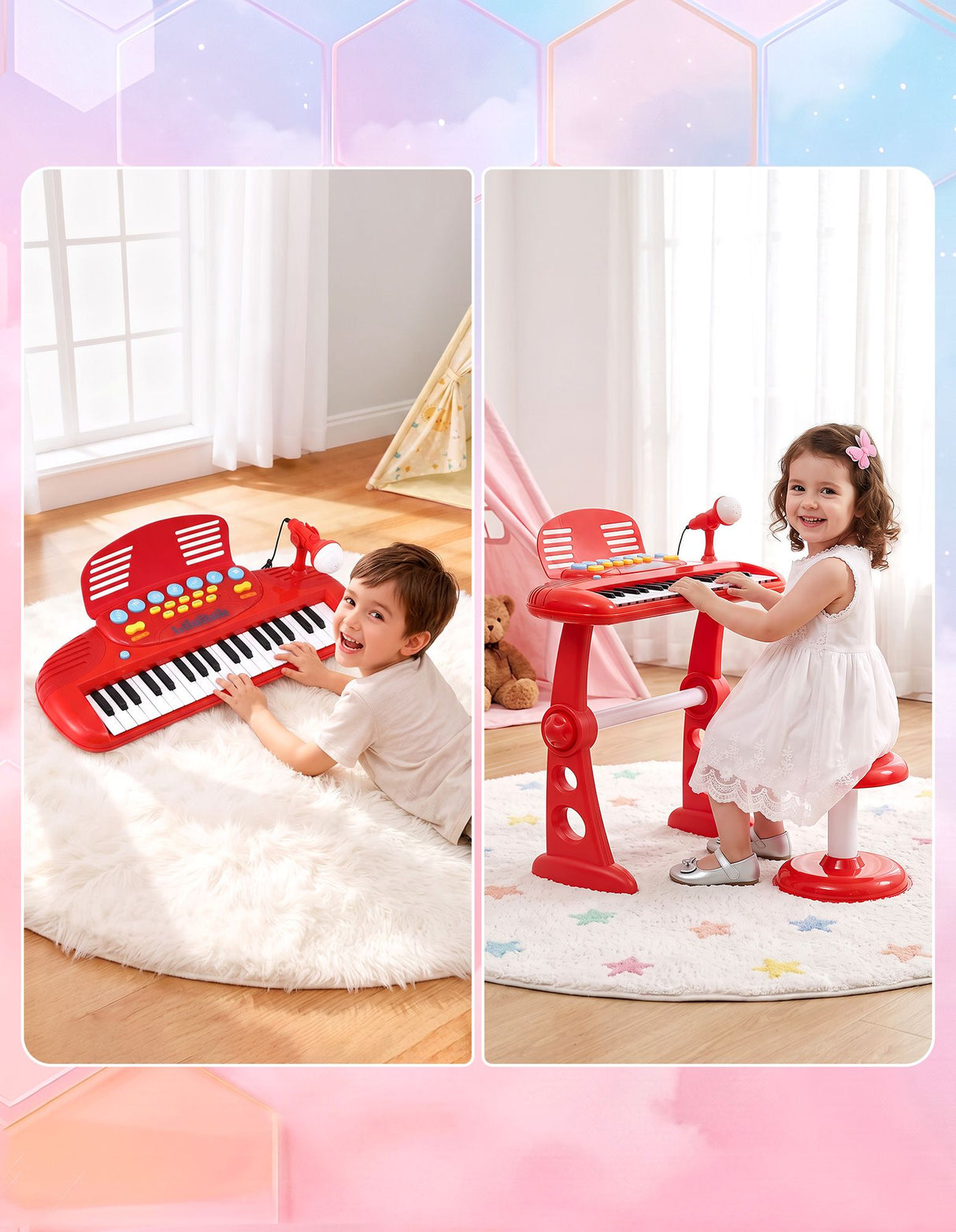 Keezi Kids Piano Keyboard 37 Keys Electronic Musical Instrument Set w/ Stool Microphone