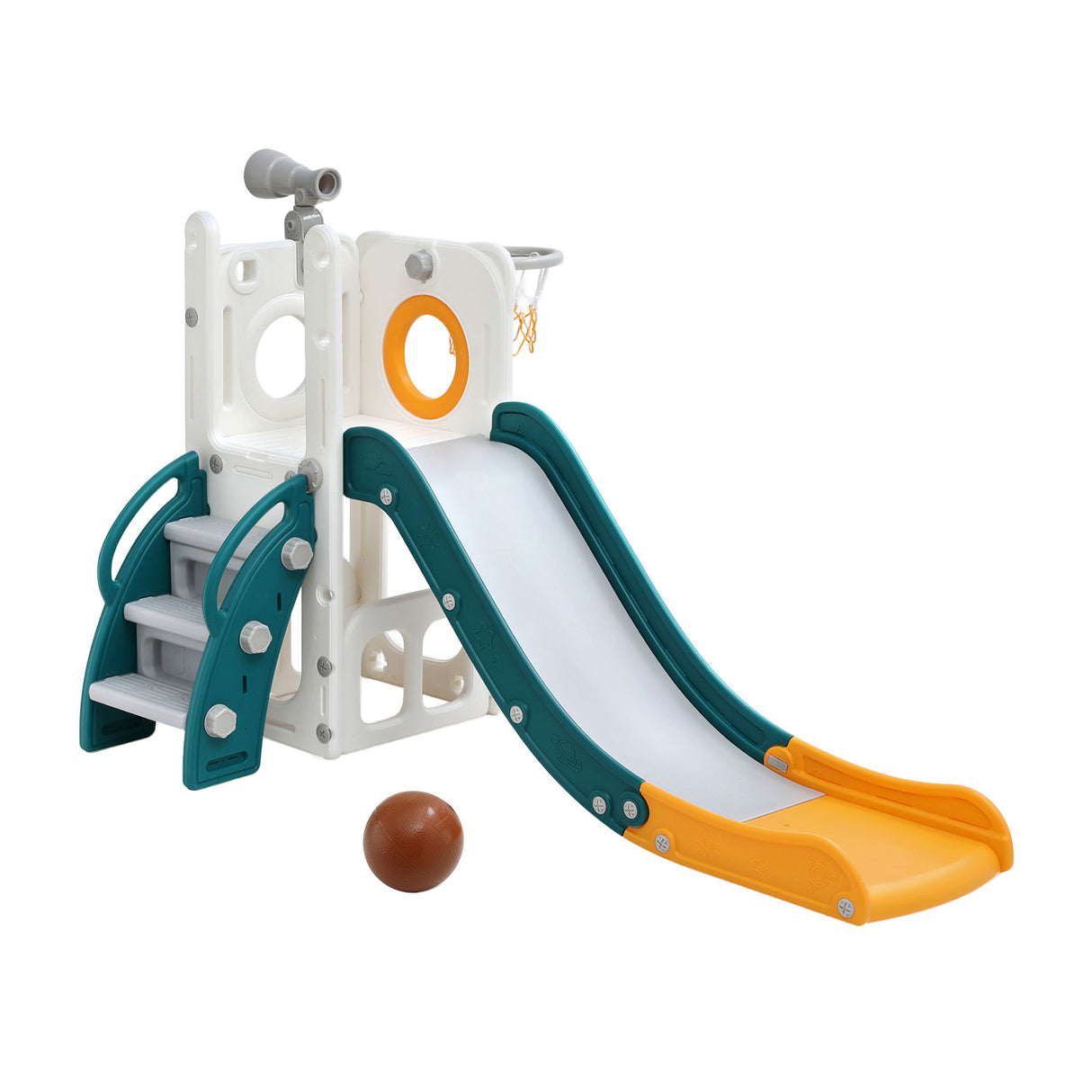 Keezi Kids Slide Set Basketball Hoop Outdoor Playground Outdoor Toys Telescope Storage