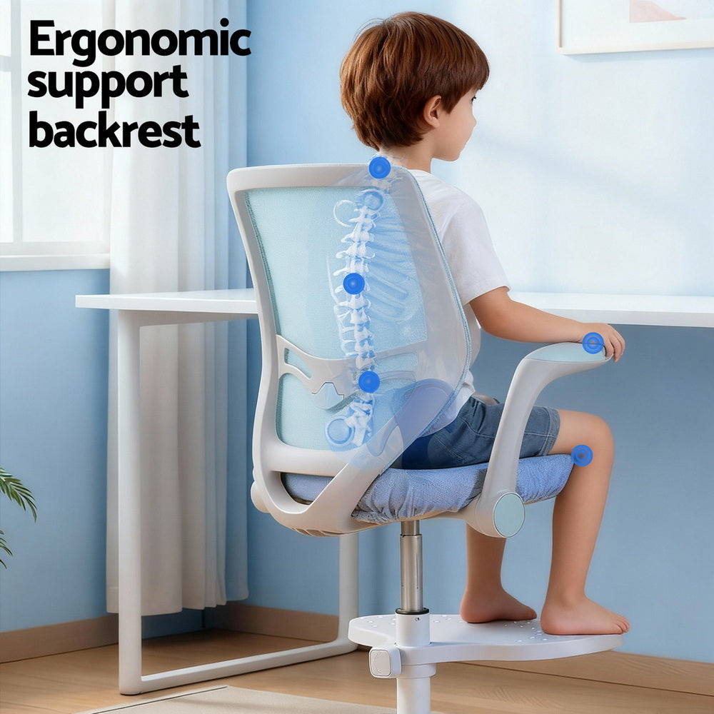 Keezi Kids Ergonomic Study Chair Adjustable w/ Wheels Footrest Blue