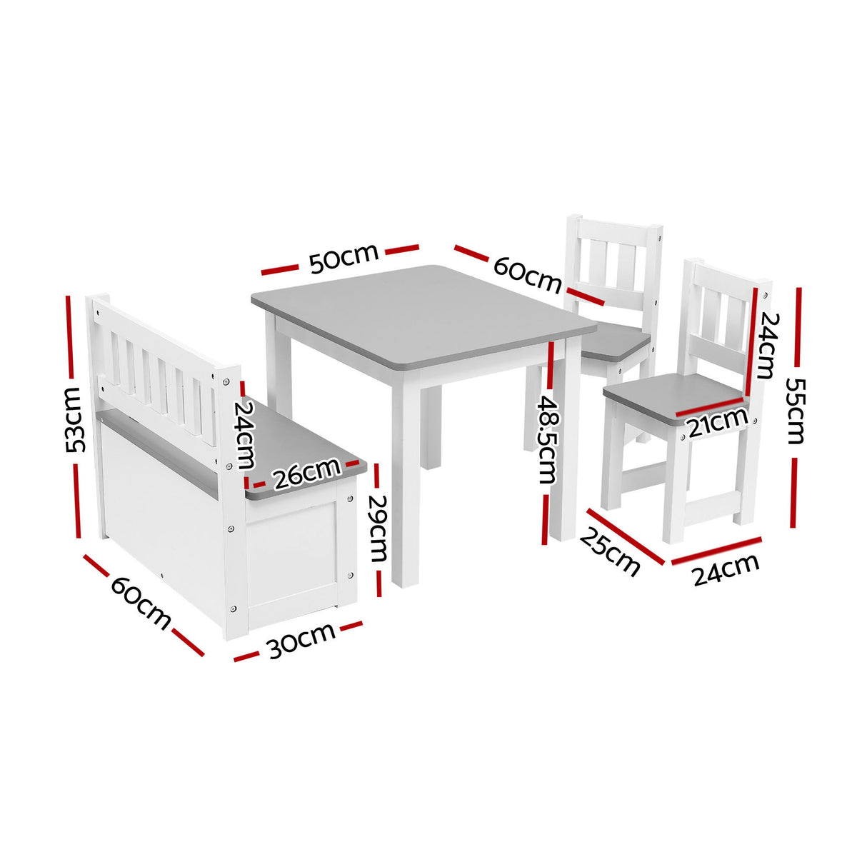 Keezi 2 in 1 Kids Table and Chair Set, Activity Table with Storage Bench and 2 Chairs for Reading, Drawing, Writing, Snack Time & Arts Crafts, 4 PCS Toddler Table and Chair Set, Grey