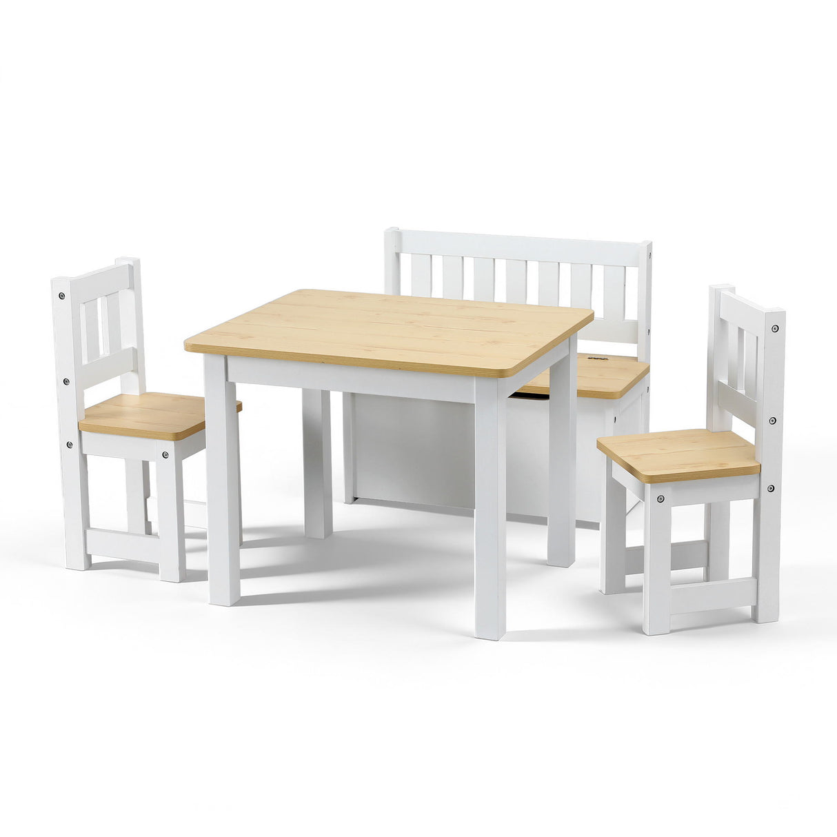 Keezi 2 in 1 Kids Table and Chair Set, Activity Table with Storage Bench and 2 Chairs for Reading, Drawing, Writing, Snack Time & Arts Crafts, 4 PCS