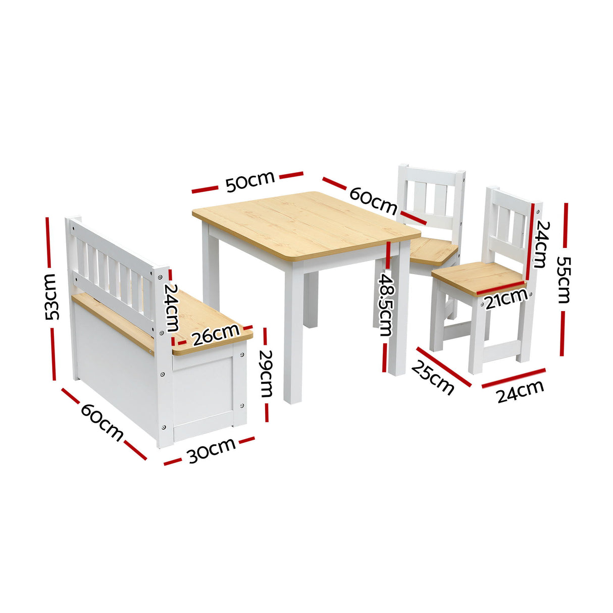 Keezi 2 in 1 Kids Table and Chair Set, Activity Table with Storage Bench and 2 Chairs for Reading, Drawing, Writing, Snack Time & Arts Crafts, 4 PCS Toddler Table and Chair Set, Natural