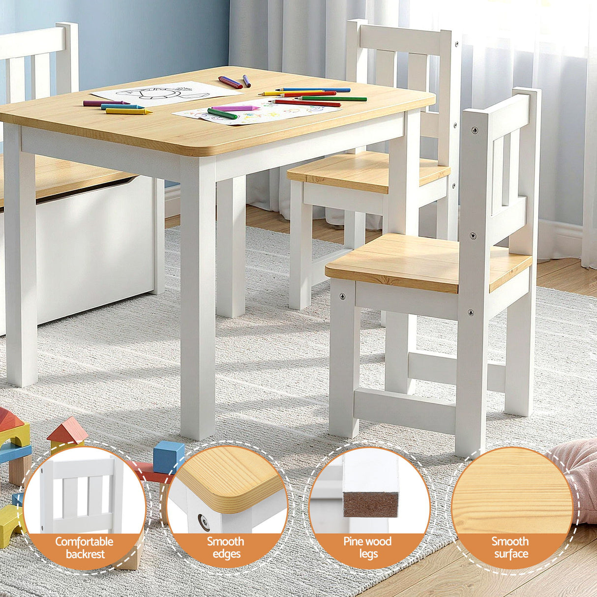 Keezi 2 in 1 Kids Table and Chair Set, Activity Table with Storage Bench and 2 Chairs for Reading, Drawing, Writing, Snack Time & Arts Crafts, 4 PCS