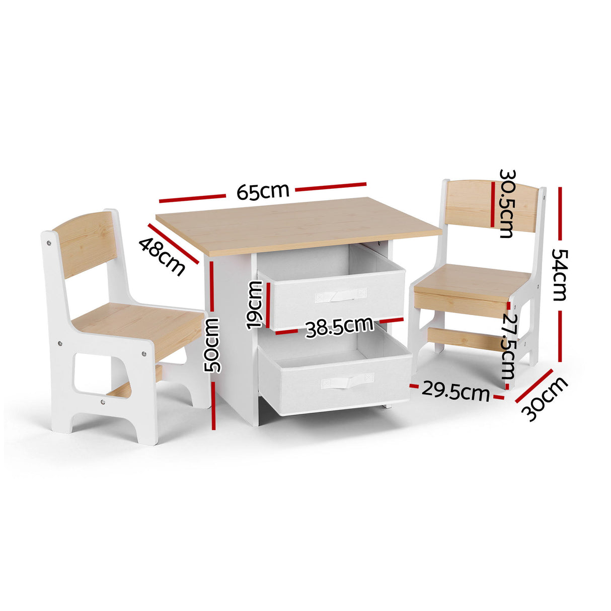 Keezi Kids Table and 2 Chairs Set Wooden Activity Table wit 2 Storage Drawers, Toddler Table and Chair Set for Children Drawing, Reading, Crafts,
