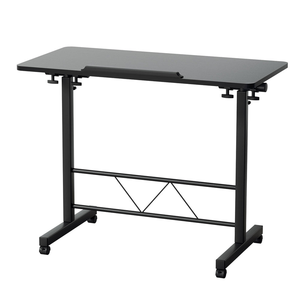 Adjustable Mobile Laptop Desk with U-Shape Design - 80CM Black Wooden Table for Bedside & Sofa