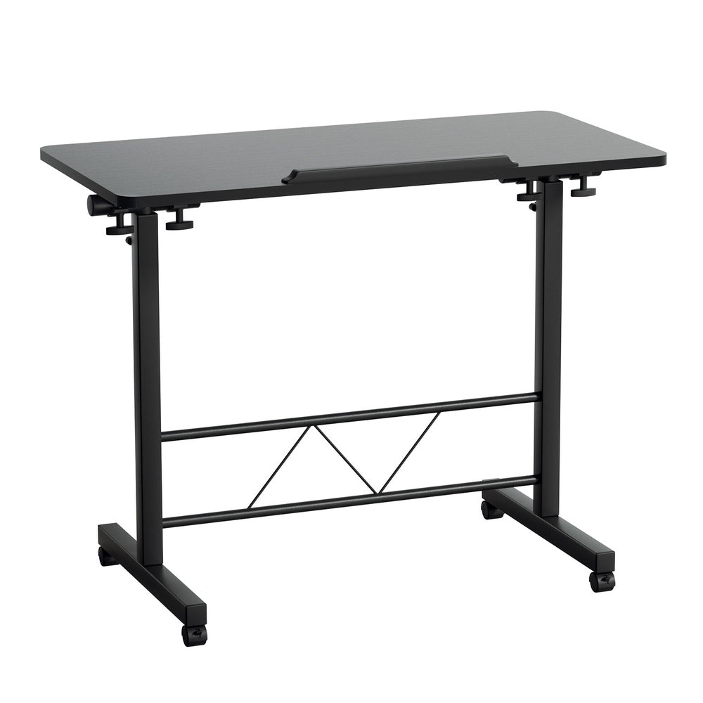 Adjustable Mobile Laptop Desk with U-Shape Design - 80CM Black Wooden Table for Bedside & Sofa