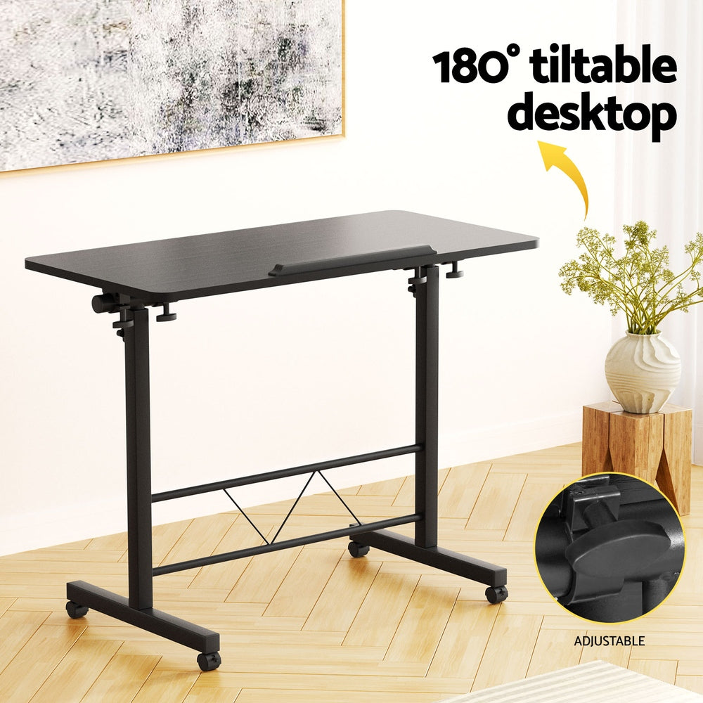 Adjustable Mobile Laptop Desk with U-Shape Design - 80CM Black Wooden Table for Bedside & Sofa