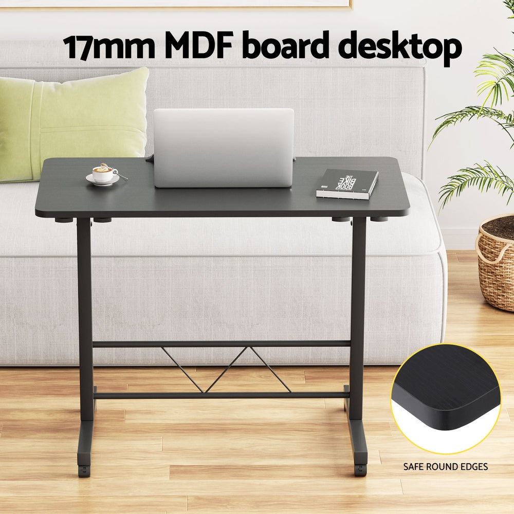 Adjustable Mobile Laptop Desk with U-Shape Design - 80CM Black Wooden Table for Bedside & Sofa