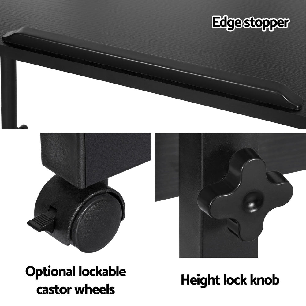 Adjustable Mobile Laptop Desk with U-Shape Design - 80CM Black Wooden Table for Bedside & Sofa