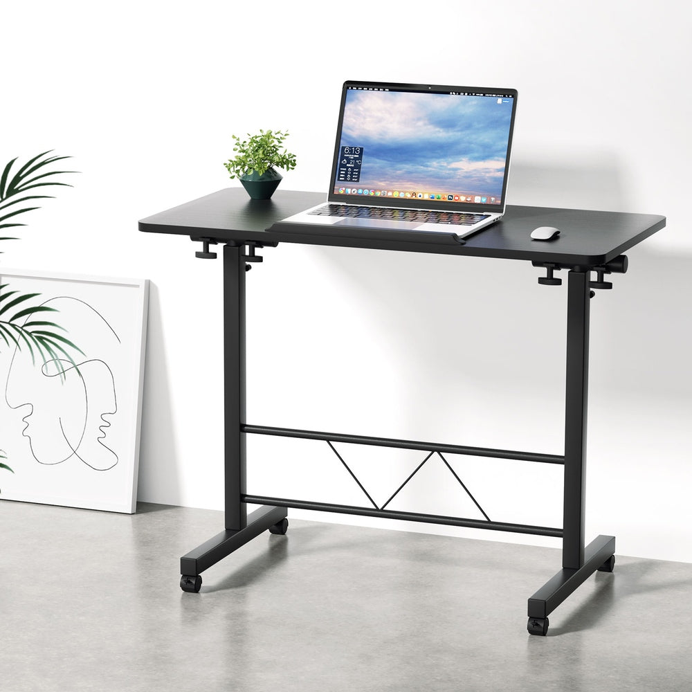 Adjustable Mobile Laptop Desk with U-Shape Design - 80CM Black Wooden Table for Bedside & Sofa