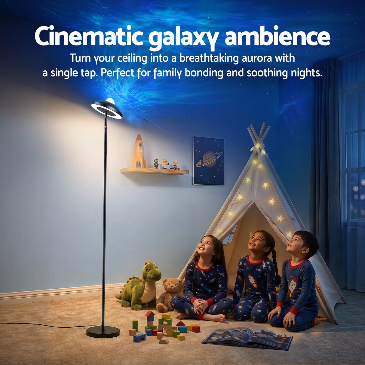 Artiss 2-in-1 LED Floor Lamp with Galaxy Projector &Remote, 178cm Tall Torchiere Standing Light with Dynamic RGB Aurora Stepless 4 Colour Temperatures, 1H Timer for Living Room, Bedroom Kids Room