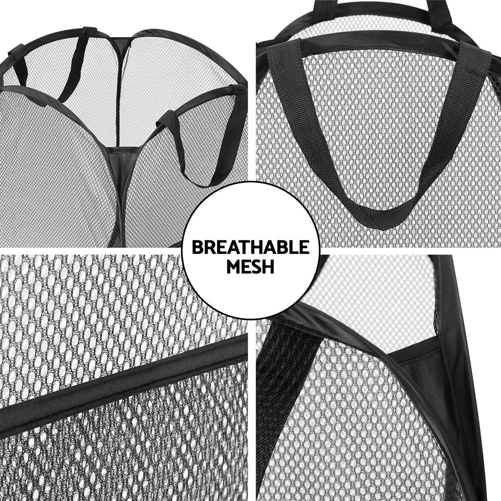 Artiss Foldable Black Laundry Hamper - Set of 2
