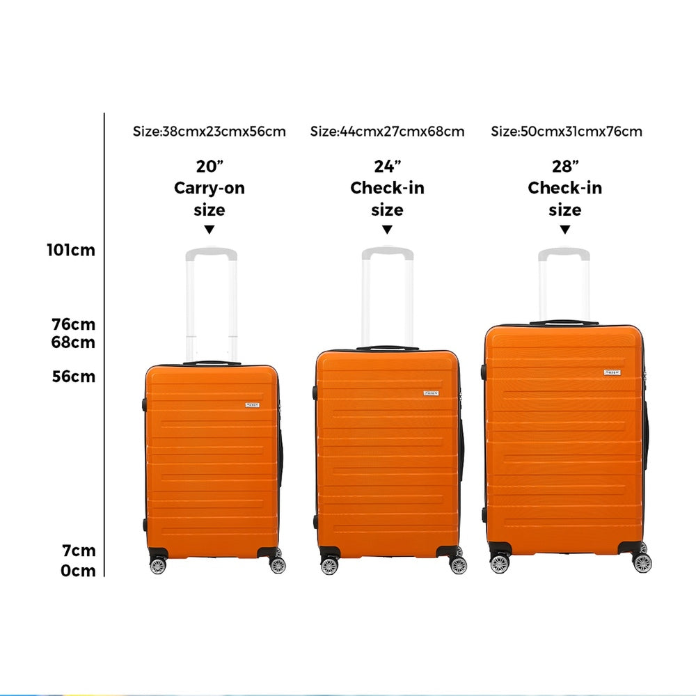 Mazam 3PCS Luggage Suitcase Trolley Set TSA Lock Hard Case Orange