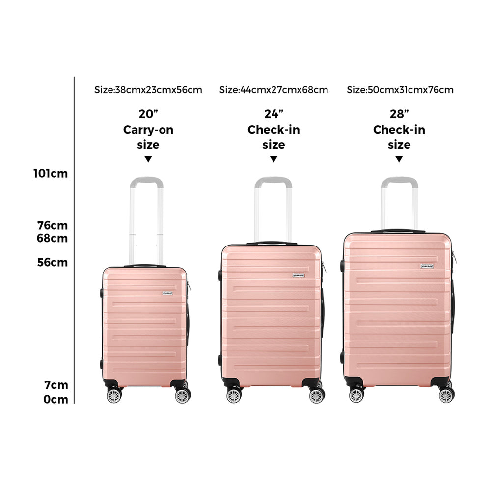 Mazam 3PCS Luggage Suitcase Trolley Set Travel TSA Lock Pink