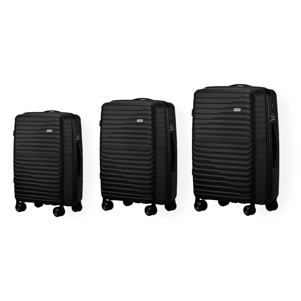 Mazam 3PCS Luggage Suitcase Set TSA Lock Black PP Case