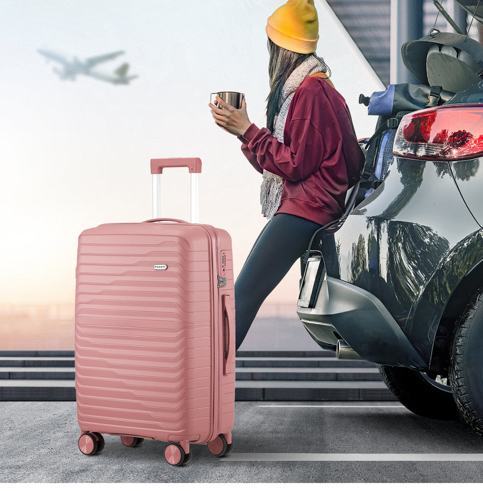 Mazam 3PCS Luggage Suitcase Set TSA Lock Pink PP Case