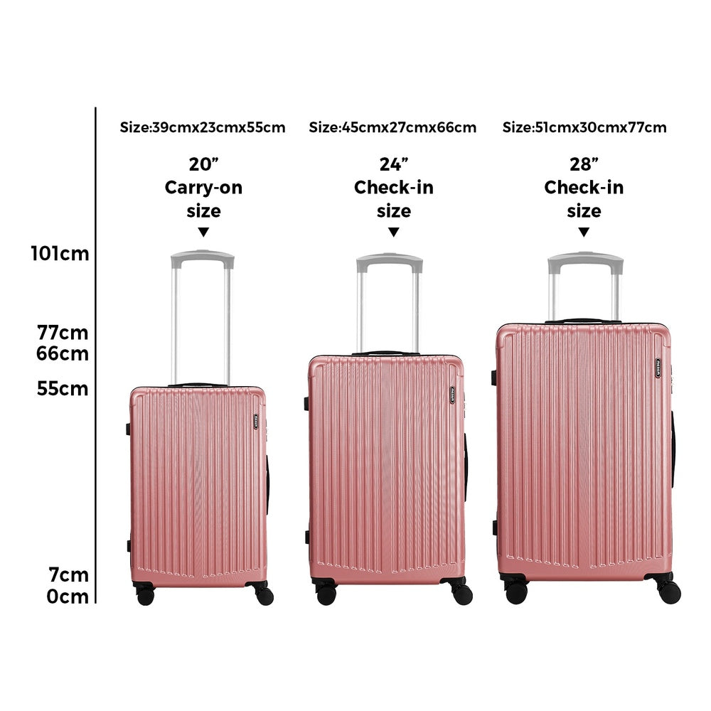 Mazam 3PCS Luggage Suitcase Trolley Set Travel TSA Lock ABS Case Pink